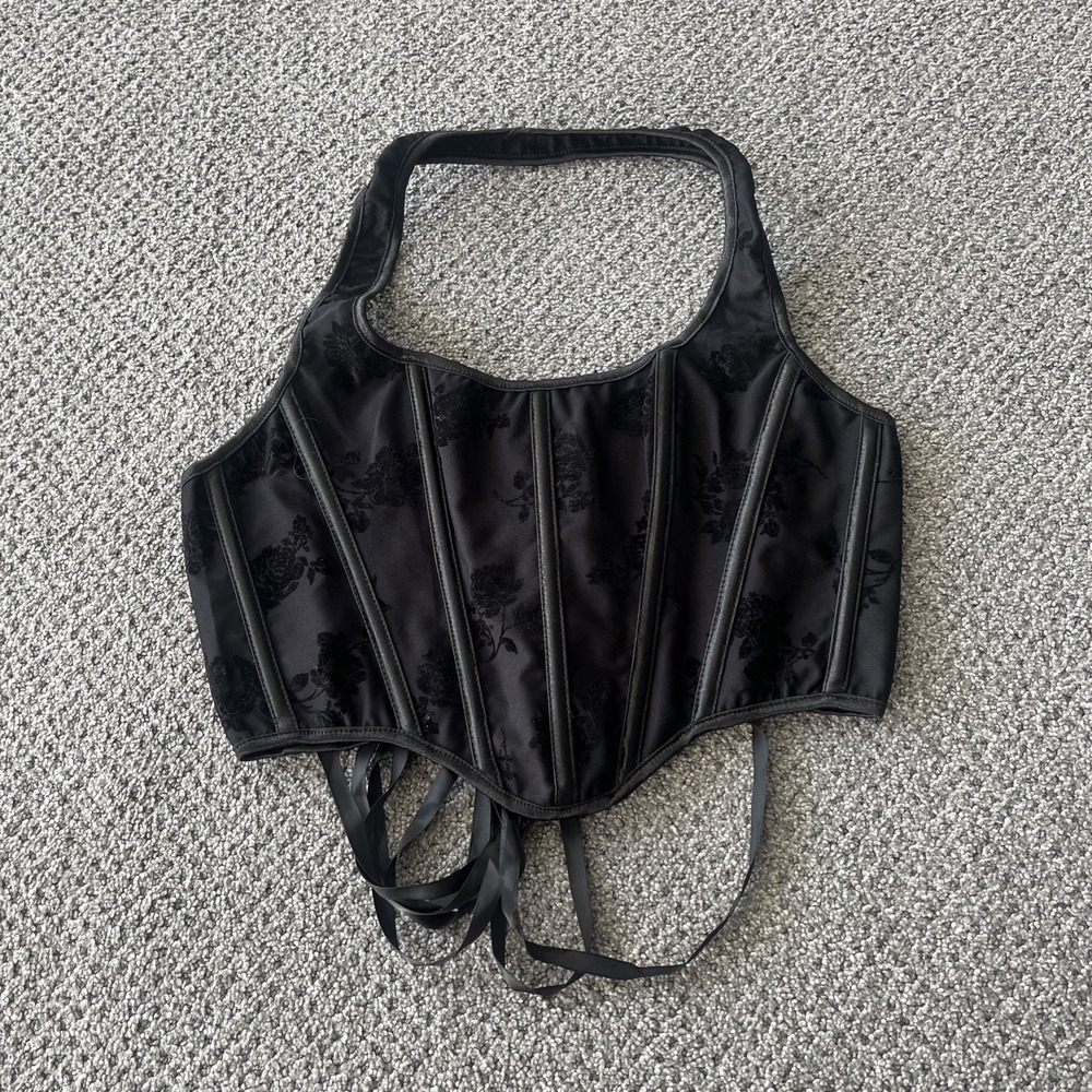 Y2K Black Halter Top Bustier Corset. Witchy  Whimsigoth Grunge Goth‎ Festival S